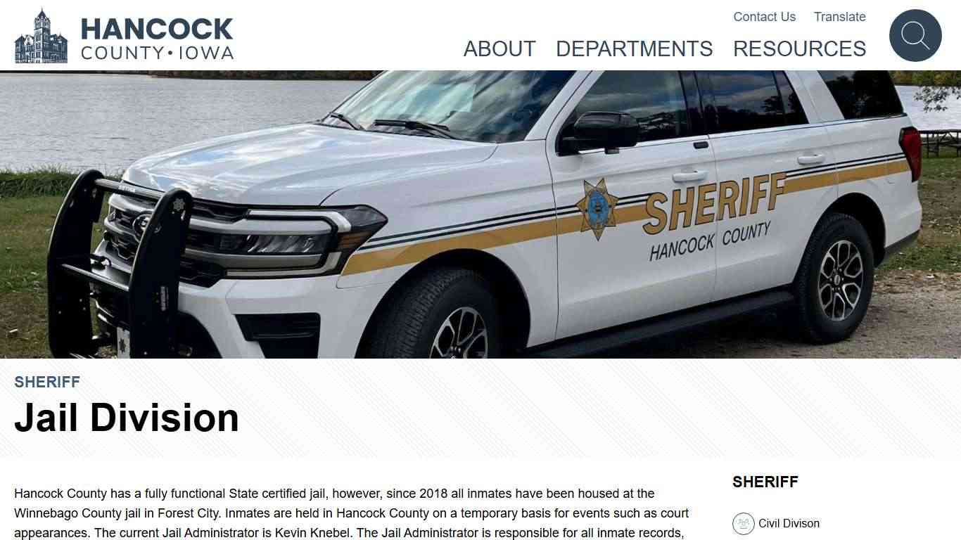 Jail Division - Sheriff's Office - Hancock County, Iowa