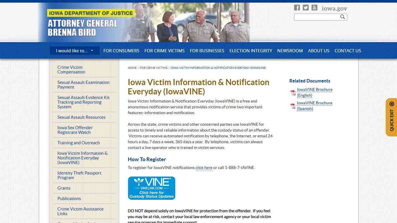 Iowa Victim Information & Notification Everyday (IowaVINE) | Iowa Attorney General