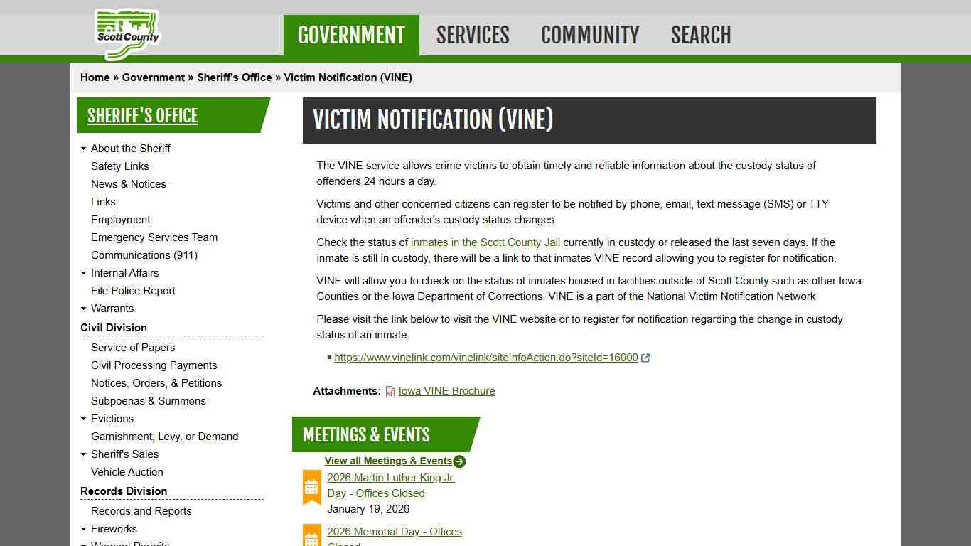 Victim Notification (VINE) | Scott County, Iowa